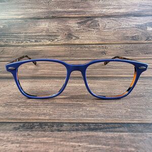 Ray-Ban Blue Frame Eyeglasses with Brown Temple Accents